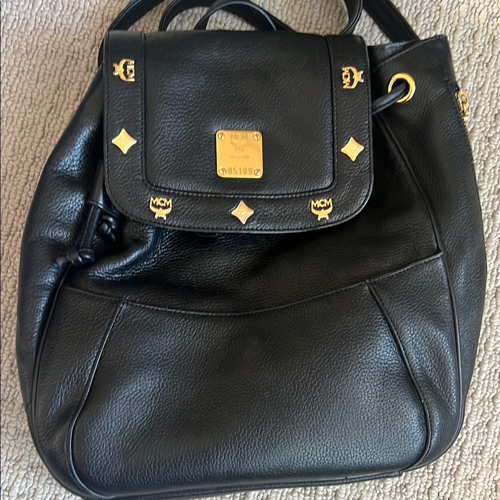 MCM Black Leather Backpack